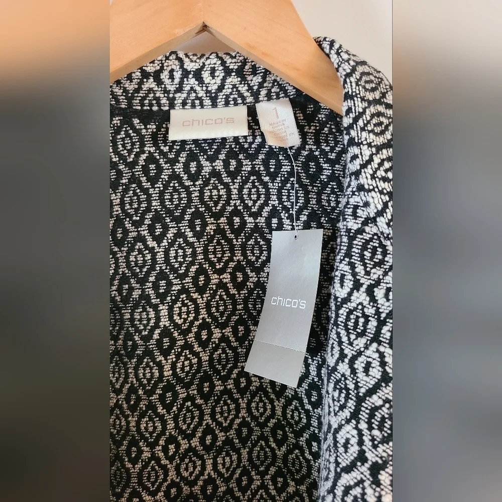 Chico’s Diamond Jacquard Moto Jacket Black/White - Women's Size 1 Medium NWT - Picture 8 of 13